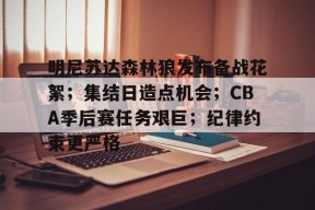 九游体育直播-关于明尼苏达森林狼发布备战花絮；集结日造点机会；CBA季后赛任务艰巨；纪律约束更严格的信息